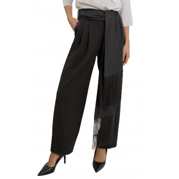 Pantaloni palazzo a vita alta con frange Imperial